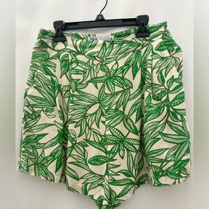 Zara Green Leaf Print Women's Shorts #A2